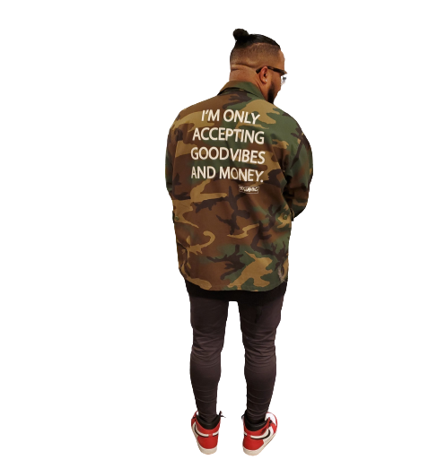 
                  
                    GOOD VIBES AND MONEY ARMY JACKET - YESIAMINC
                  
                