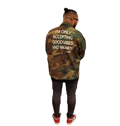 GOOD VIBES AND MONEY ARMY JACKET - YESIAMINC